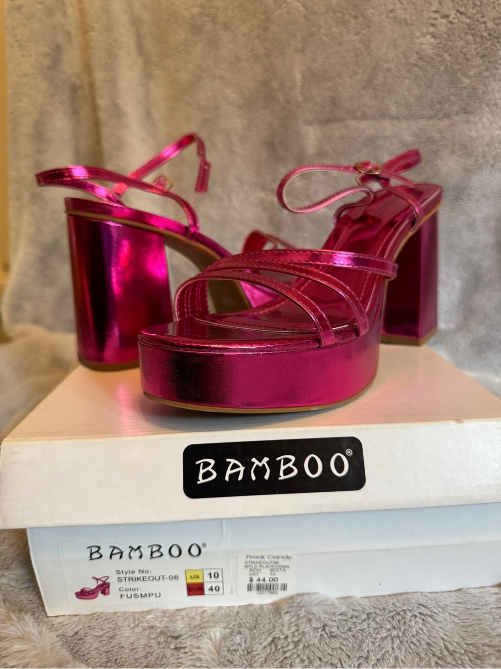 BAMBOO Metallic Hot Pink Strappy Platform Block Heels